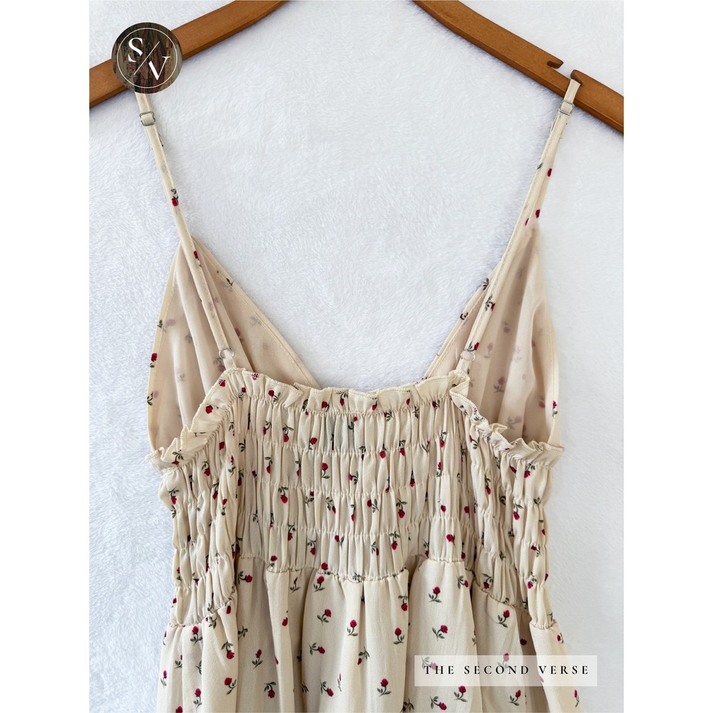 Princess Polly Floral Mini Dress Women Cottagecore Coquette Smocked Cream Size 4 - Picture 6 of 10